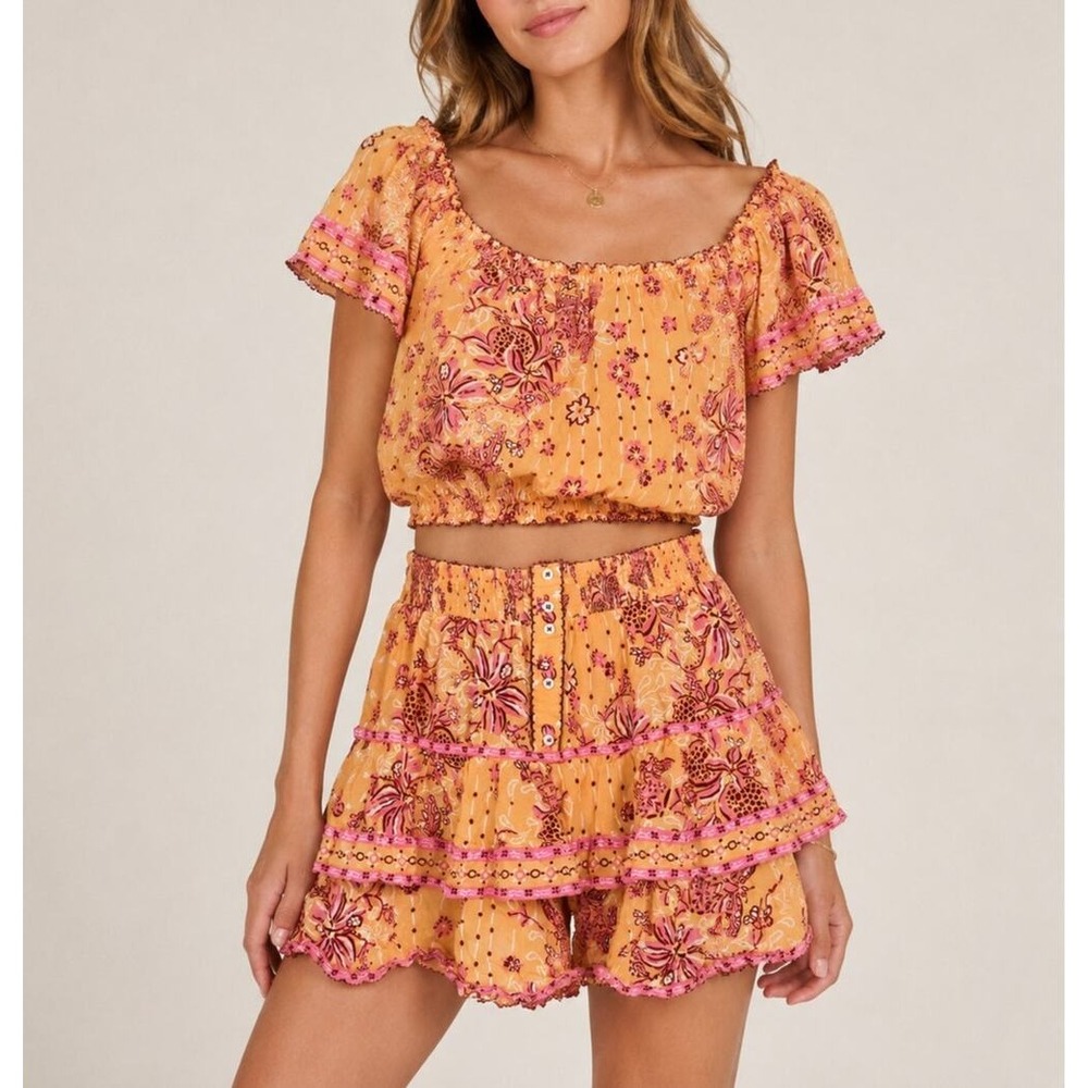 Poupette St. Barth Top + Shorts 2 Piece Printed Set Orange Sz M/L/S Boho